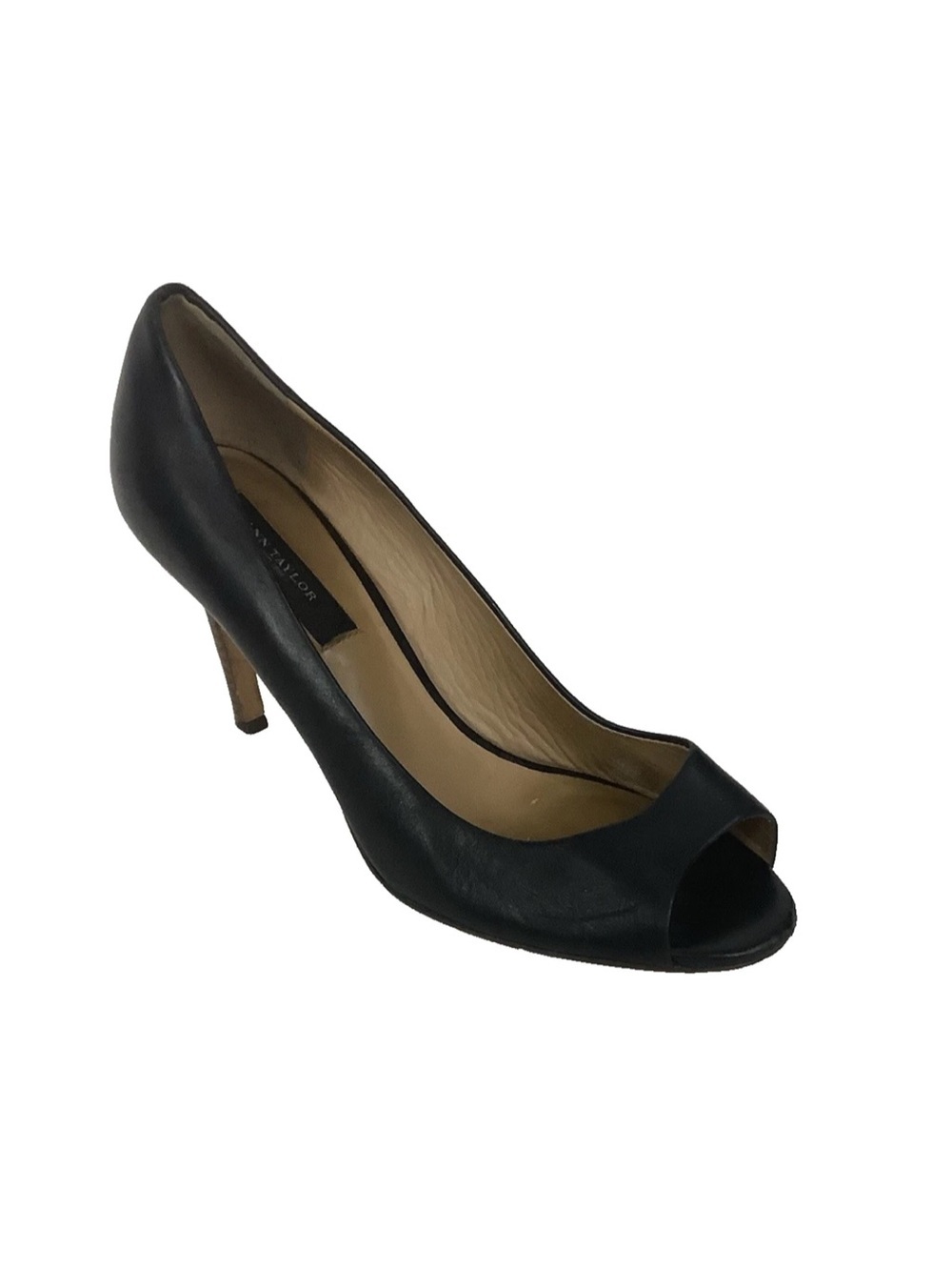 Ann Taylor Sz 6.5 Open Toe Classic Black Leather Pump Heels Business Party